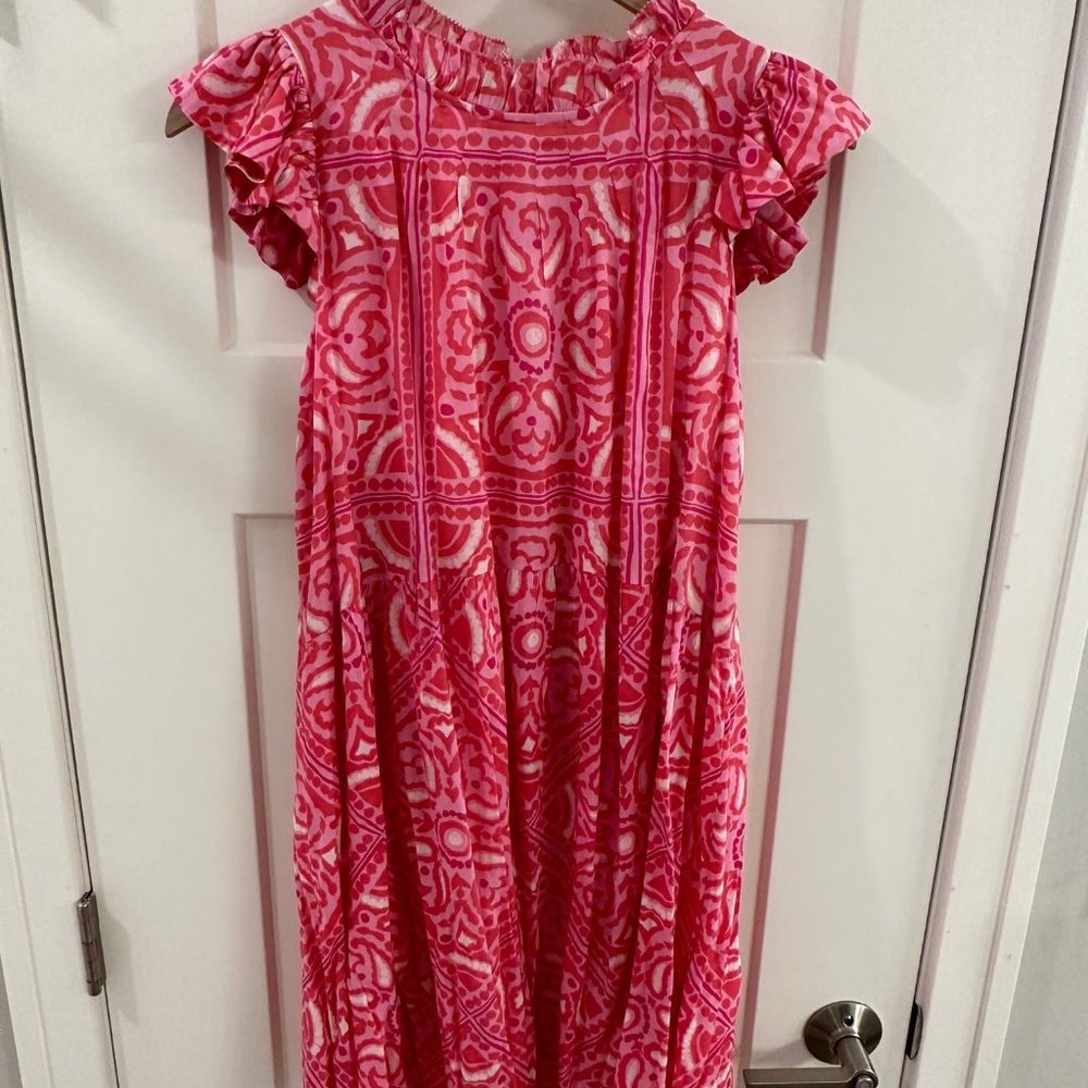 Vineyard Vines Island Scarf Print Ruffle Dress Size: 8